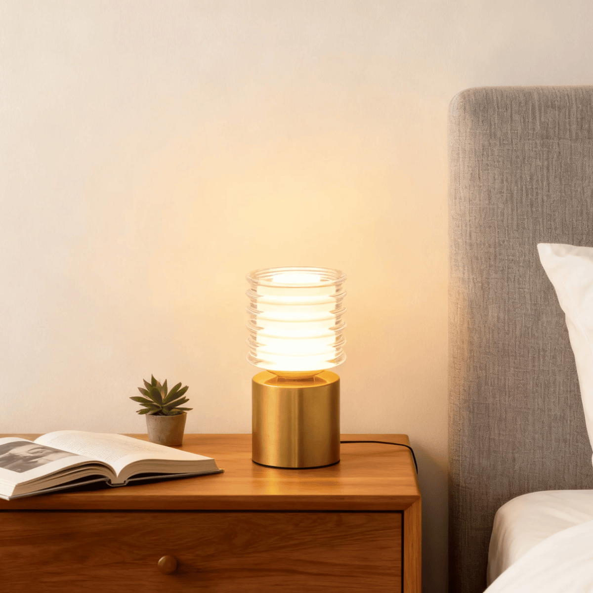 Lampa Stołowa Nowoczesna Bezprzewodowa z Dotykowym Ściemniaczem i Szklanym Kloszem - 5