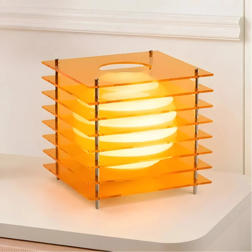 Lampa Stołowa Nowoczesna z Geometryczną Konstrukcją i Kulą Świetlną - Pomarańczowy