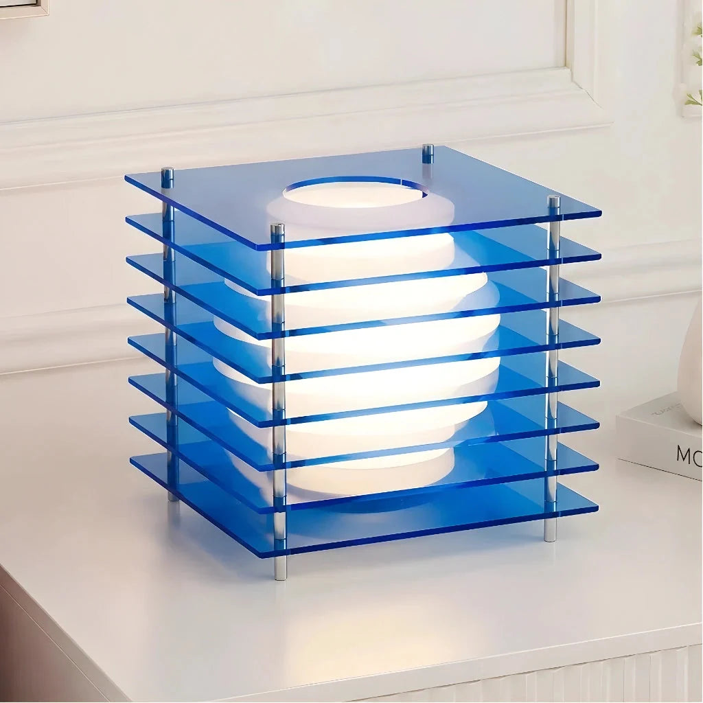 Lampa Stołowa Nowoczesna z Geometryczną Konstrukcją i Kulą Świetlną - Niebieski