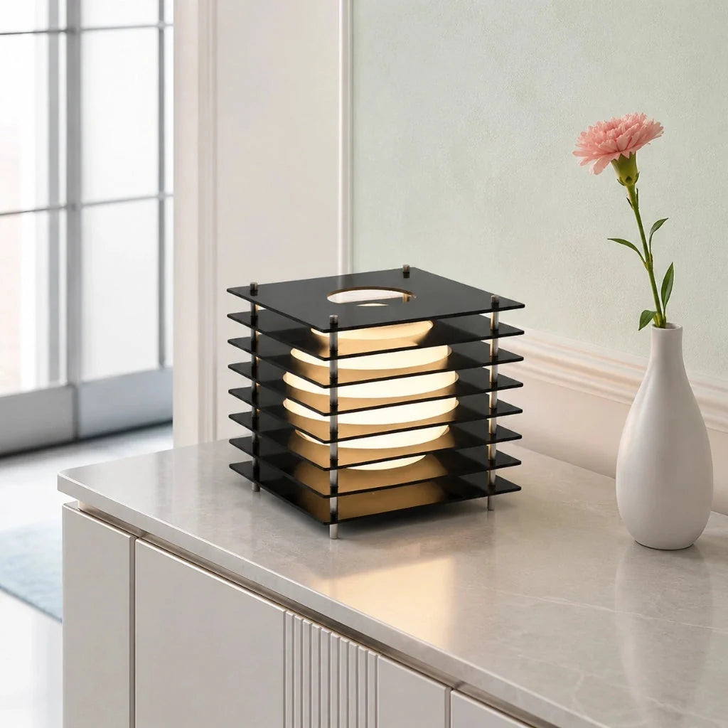 Lampa Stołowa Nowoczesna z Geometryczną Konstrukcją i Kulą Świetlną - 5