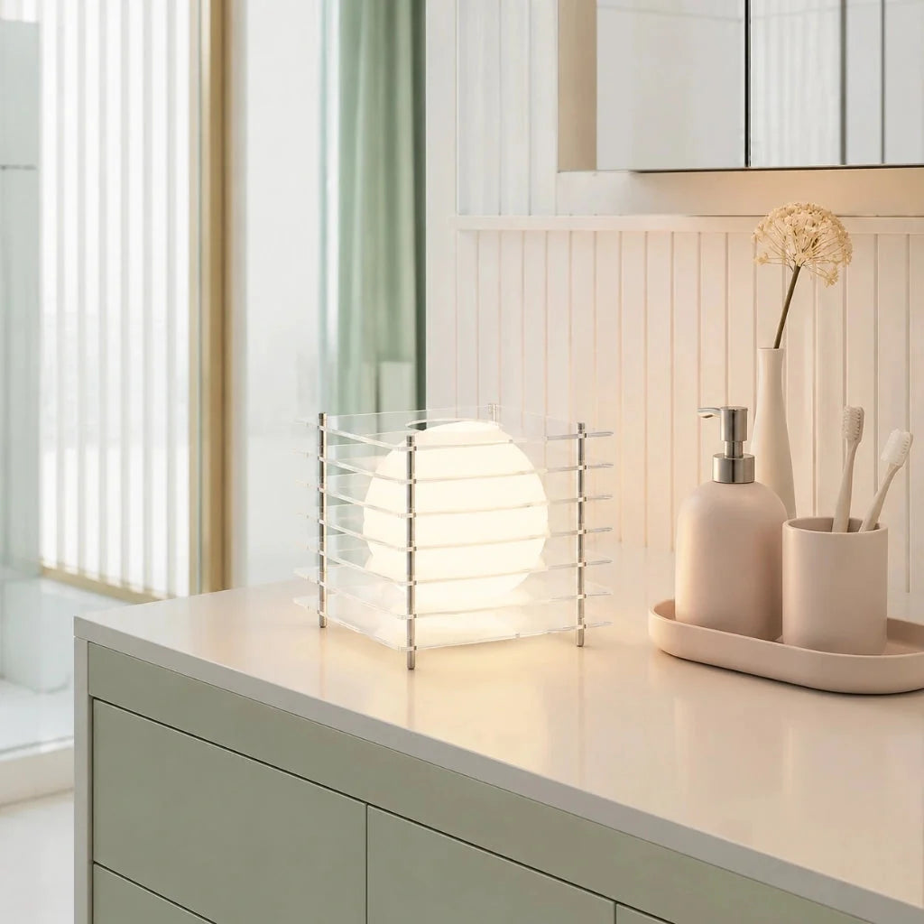 Lampa Stołowa Nowoczesna z Geometryczną Konstrukcją i Kulą Świetlną - 7