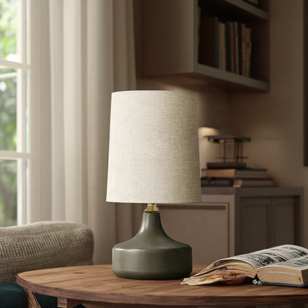 Nordycka Lampa Stołowa z Ceramiczną Podstawą i Abażurem - 7