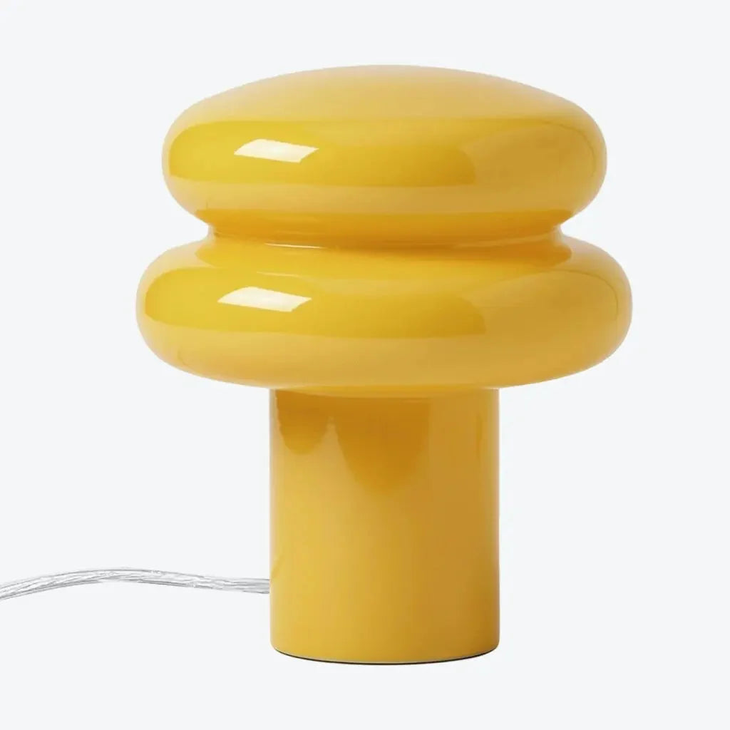 Lampa Stołowa Retro z Kloszem w Kształcie Grzyba ze Szkła Opalowego - Musztardowy