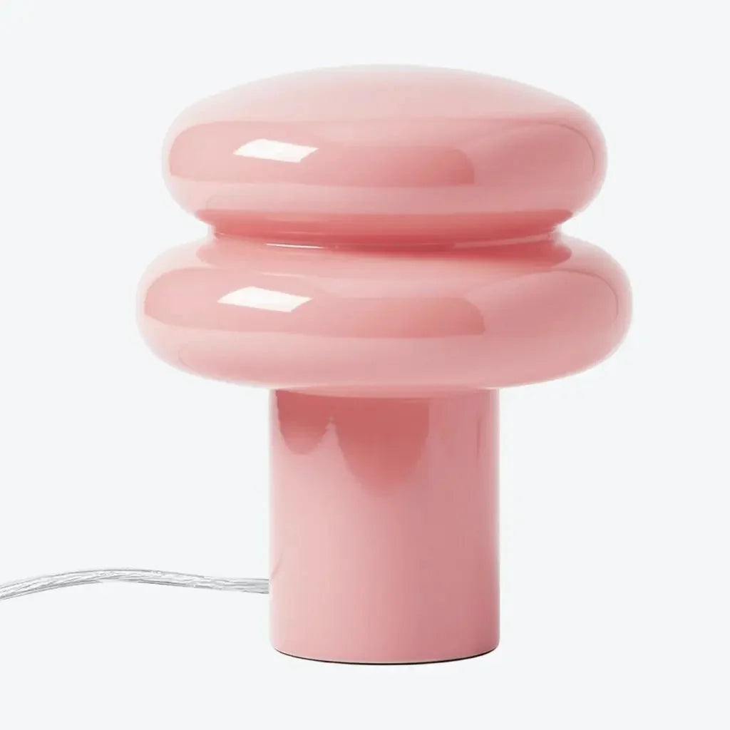 Lampa Stołowa Retro z Kloszem w Kształcie Grzyba ze Szkła Opalowego - Różowy