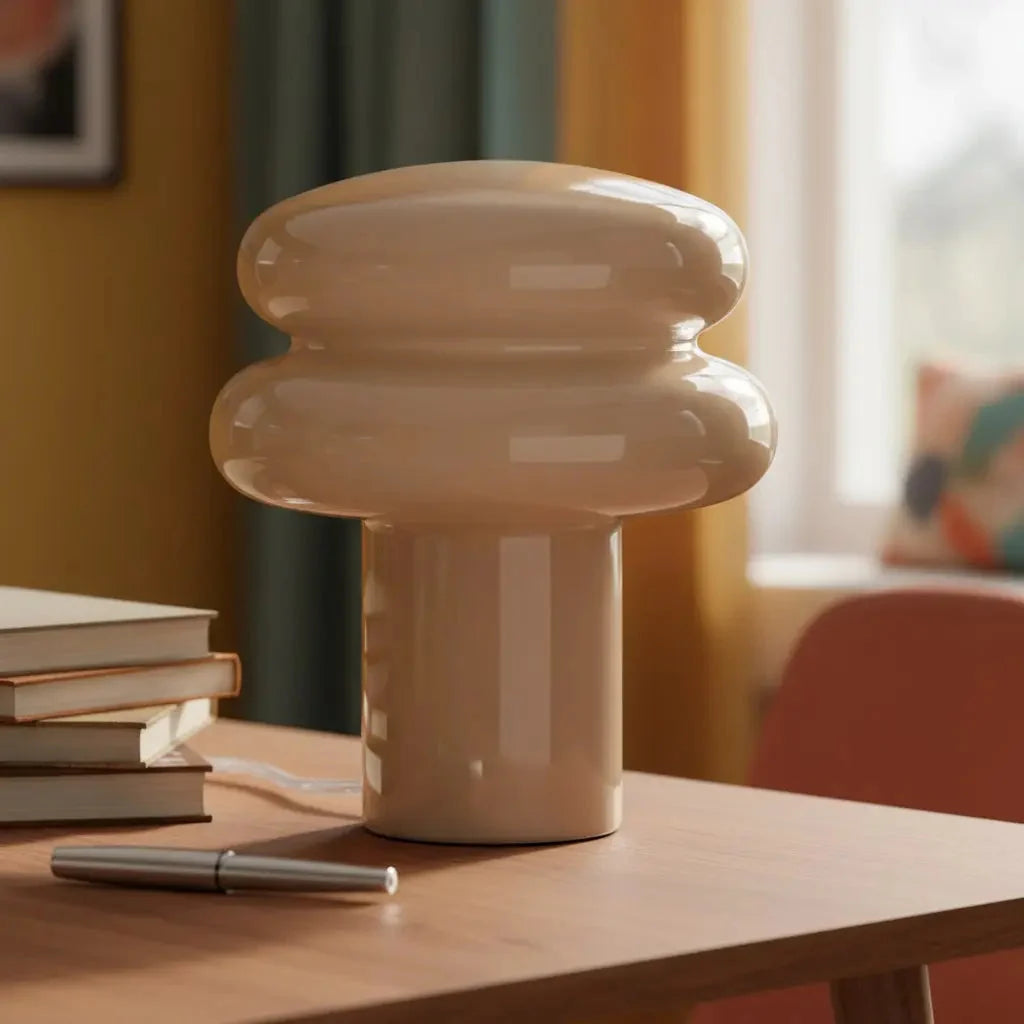 Lampa Stołowa Retro z Kloszem w Kształcie Grzyba ze Szkła Opalowego - 4