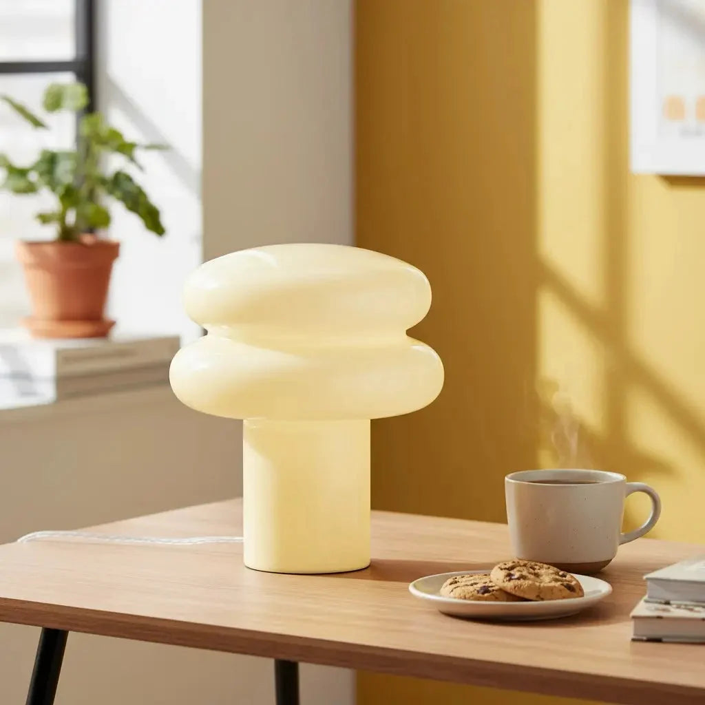 Lampa Stołowa Retro z Kloszem w Kształcie Grzyba ze Szkła Opalowego - 5