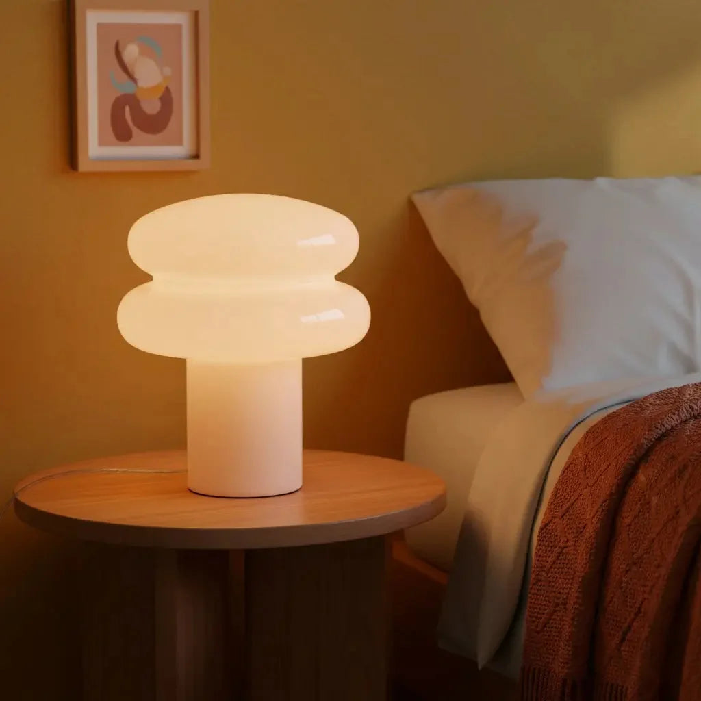 Lampa Stołowa Retro z Kloszem w Kształcie Grzyba ze Szkła Opalowego - 7