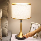 Lampa Stołowa Retro z Tkaną Abażurem i Złotym Wykończeniem