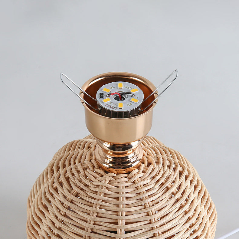 Lampa Stołowa Skandynawska z Rattanową Podstawą i Plisowanym Abażurem - 20