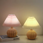 Lampa Stołowa Skandynawska z Rattanową Podstawą i Plisowanym Abażurem - 21