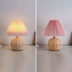 Lampa Stołowa Skandynawska z Rattanową Podstawą i Plisowanym Abażurem - 23