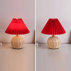 Lampa Stołowa Skandynawska z Rattanową Podstawą i Plisowanym Abażurem - 26