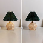 Lampa Stołowa Skandynawska z Rattanową Podstawą i Plisowanym Abażurem - 27