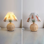 Lampa Stołowa Skandynawska z Rattanową Podstawą i Plisowanym Abażurem - 28