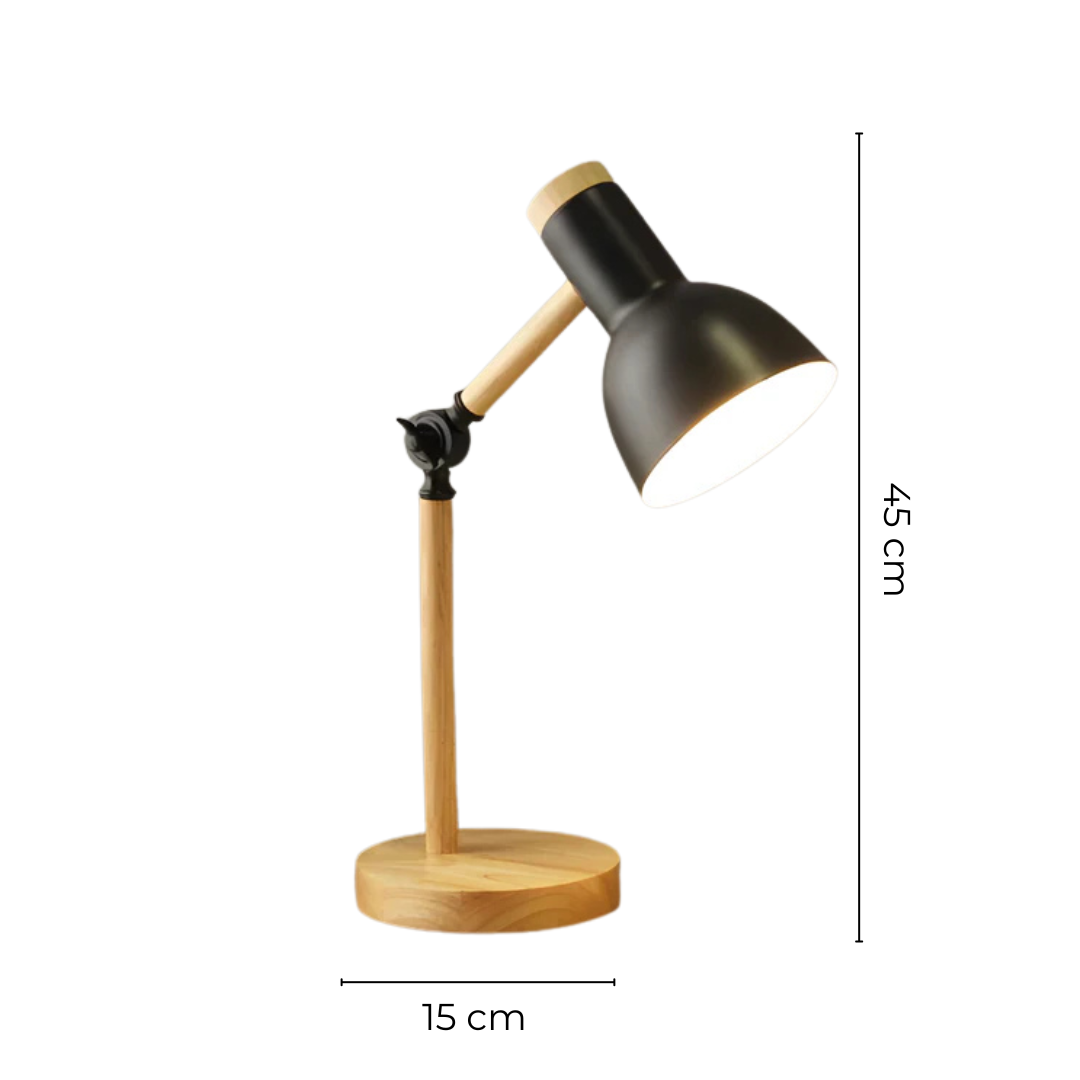 Lampa Stołowa Skandynawska z Regulowanym Kloszem i Drewnianą Podstawą - 7