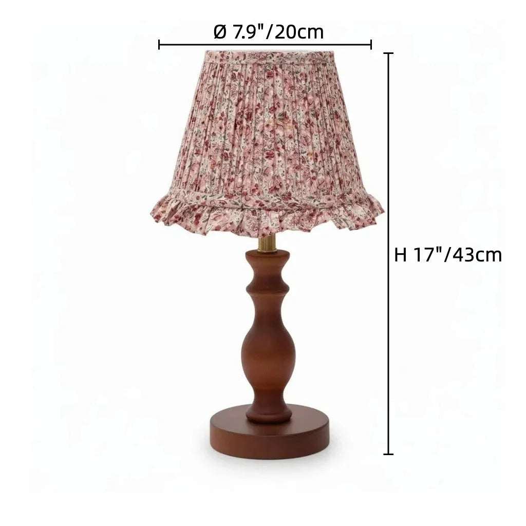 Lampa Stołowa Vintage z Plisowanym Kloszem w Kwiaty na Toczonej Podstawie - 13