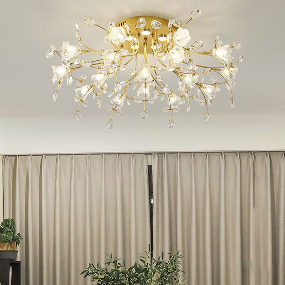 Lampa Sufitowa Art Deco z Kryształami i Kwiatowym Wzorem