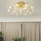 Lampa Sufitowa Art Deco z Kryształami i Kwiatowym Wzorem - 4