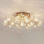 Lampa Sufitowa Art Deco z Kryształami i Kwiatowym Wzorem - 5