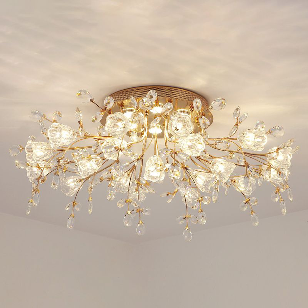Lampa Sufitowa Art Deco z Kryształami i Kwiatowym Wzorem - 5