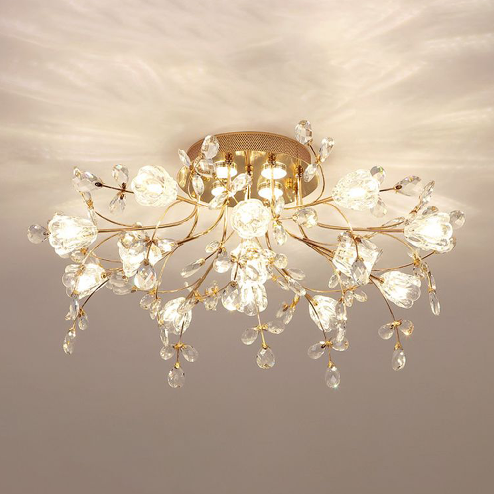 Lampa Sufitowa Art Deco z Kryształami i Kwiatowym Wzorem - 6