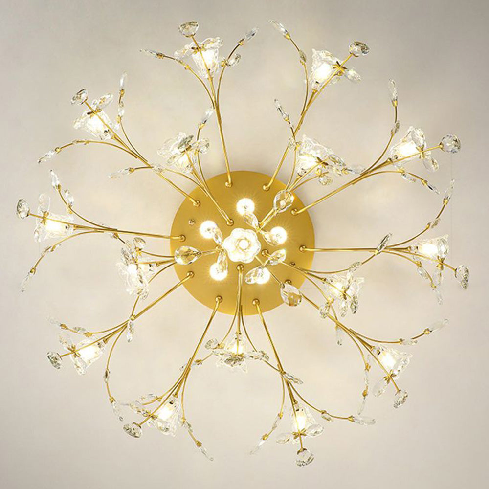 Lampa Sufitowa Art Deco z Kryształami i Kwiatowym Wzorem - 7