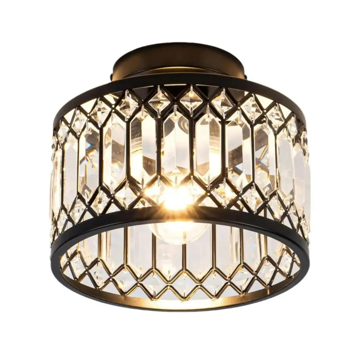 Lampa Sufitowa Art Deco z Kryształami i Metalową Ramą