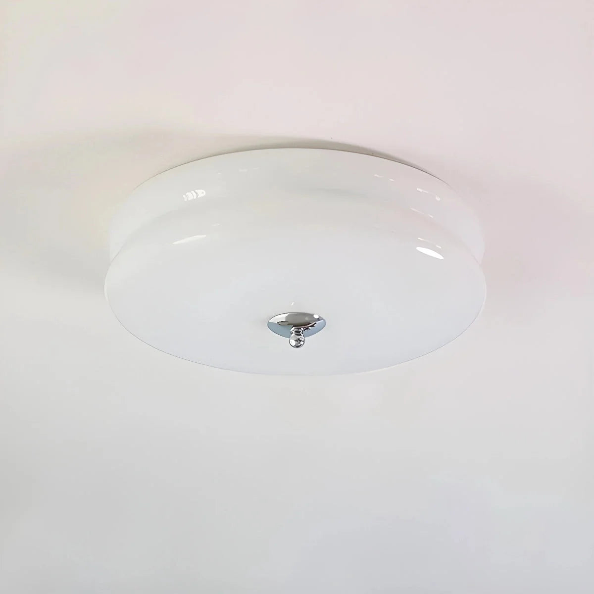 Lampa Sufitowa Art Deco z Okrągłym Kloszem w Stylu Vintage - Chrome/Biały