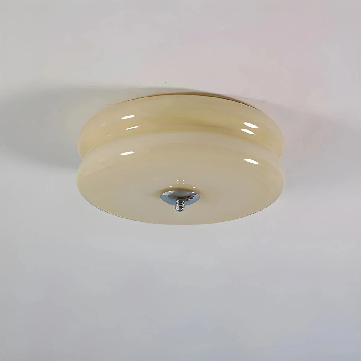 Lampa Sufitowa Art Deco z Okrągłym Kloszem w Stylu Vintage - Chrome/Beżowy