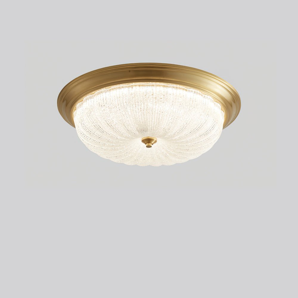 Lampa Sufitowa Art Deco z Teksturowanym Kloszem Szklanym - Mosiądz i biel