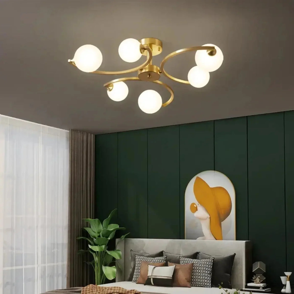 Lampa Sufitowa Art Deco z Zakrzywionymi Ramionami i Kulami Opal - 6