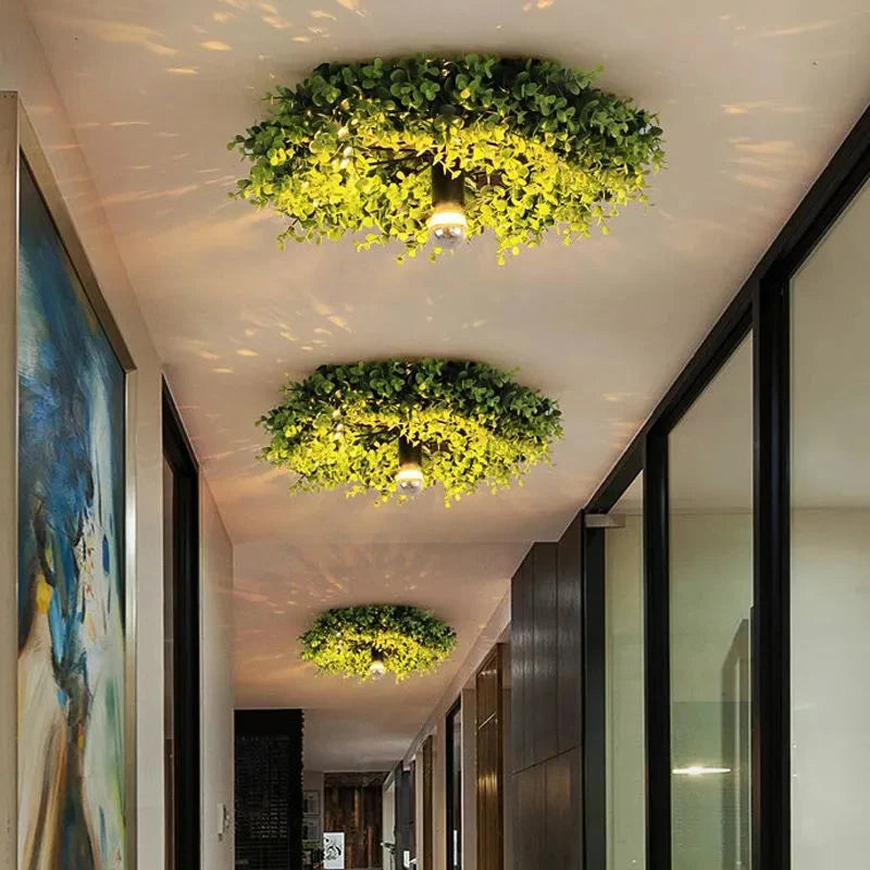 Lampa Sufitowa Boho ze Sztucznymi Liśćmi w Kształcie Gniazda