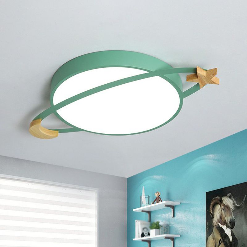 Lampa Sufitowa Dziecięca Nowoczesna z Motywem Planety Księżyca i Gwiazdy - Zielony