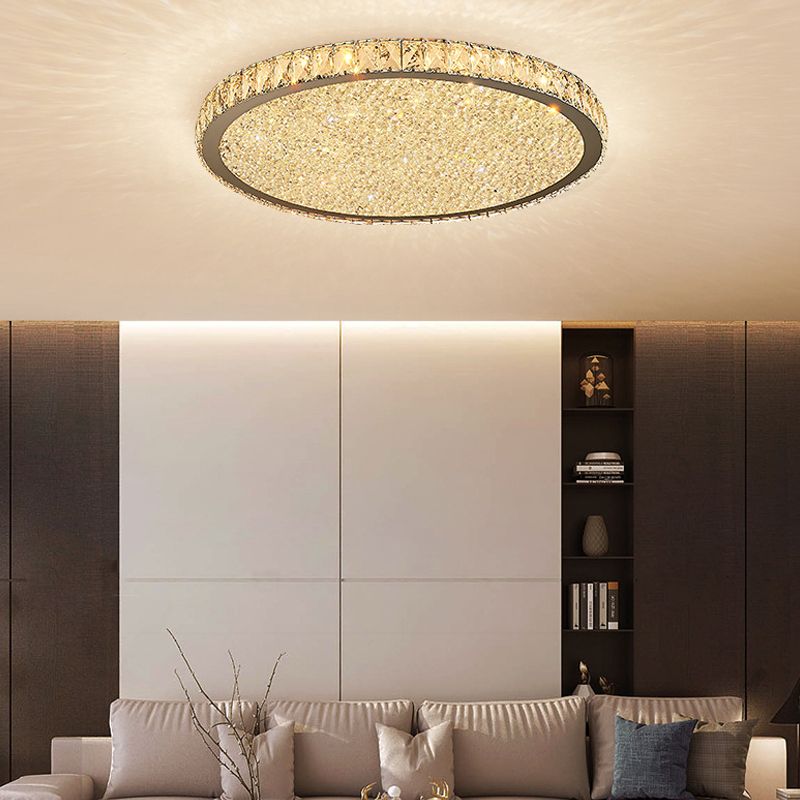 Lampa Sufitowa Glamour z Kryształami i Okrągłą Konstrukcją - Bursztynowy