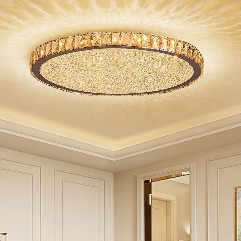 Lampa Sufitowa Glamour z Kryształami i Okrągłą Konstrukcją - Bursztynowy