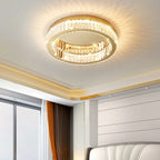 Lampa Sufitowa Glamour z Kryształami w Okrągłej Oprawie - Złoty z przezroczystym