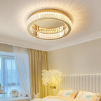 Lampa Sufitowa Glamour z Kryształami w Okrągłej Oprawie - Złoty z przezroczystym