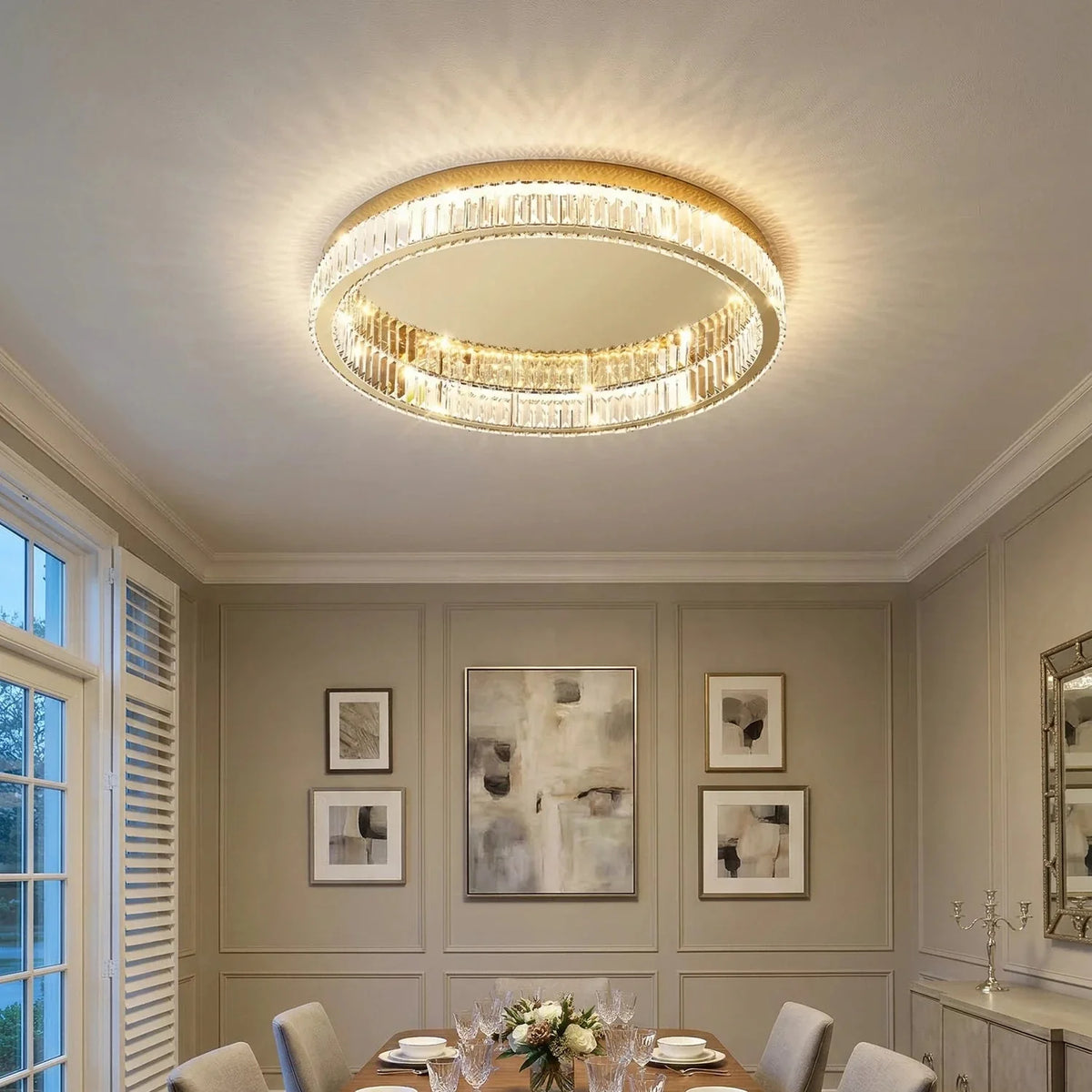 Lampa Sufitowa Glamour z Kryształami w Okrągłej Oprawie