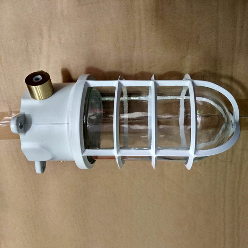 Lampa Sufitowa Industrialna z Kloszem Klatkowym i Szkłem - Biały - okablowanie od boku