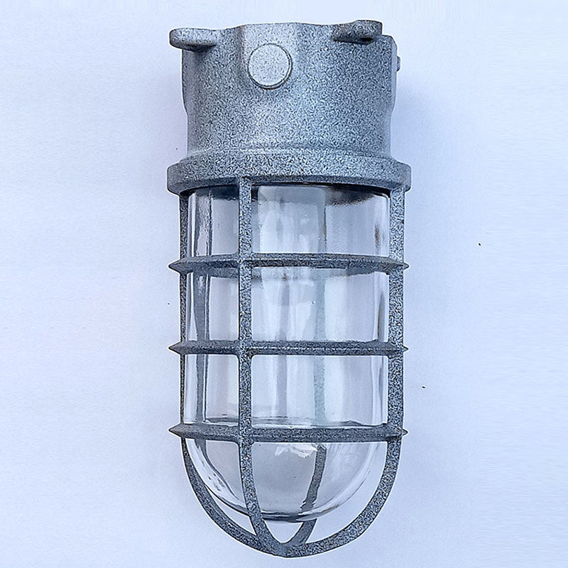 Lampa Sufitowa Industrialna z Kloszem Klatkowym i Szkłem - Vintage - okablowanie od dołu