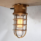 Lampa Sufitowa Industrialna z Kloszem Klatkowym i Szkłem - Złoty - okablowanie od dołu