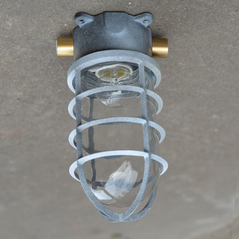 Lampa Sufitowa Industrialna z Kloszem Klatkowym i Szkłem - Vintage - okablowanie od boku