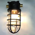 Lampa Sufitowa Industrialna z Kloszem Klatkowym i Szkłem - Czarny - okablowanie od boku