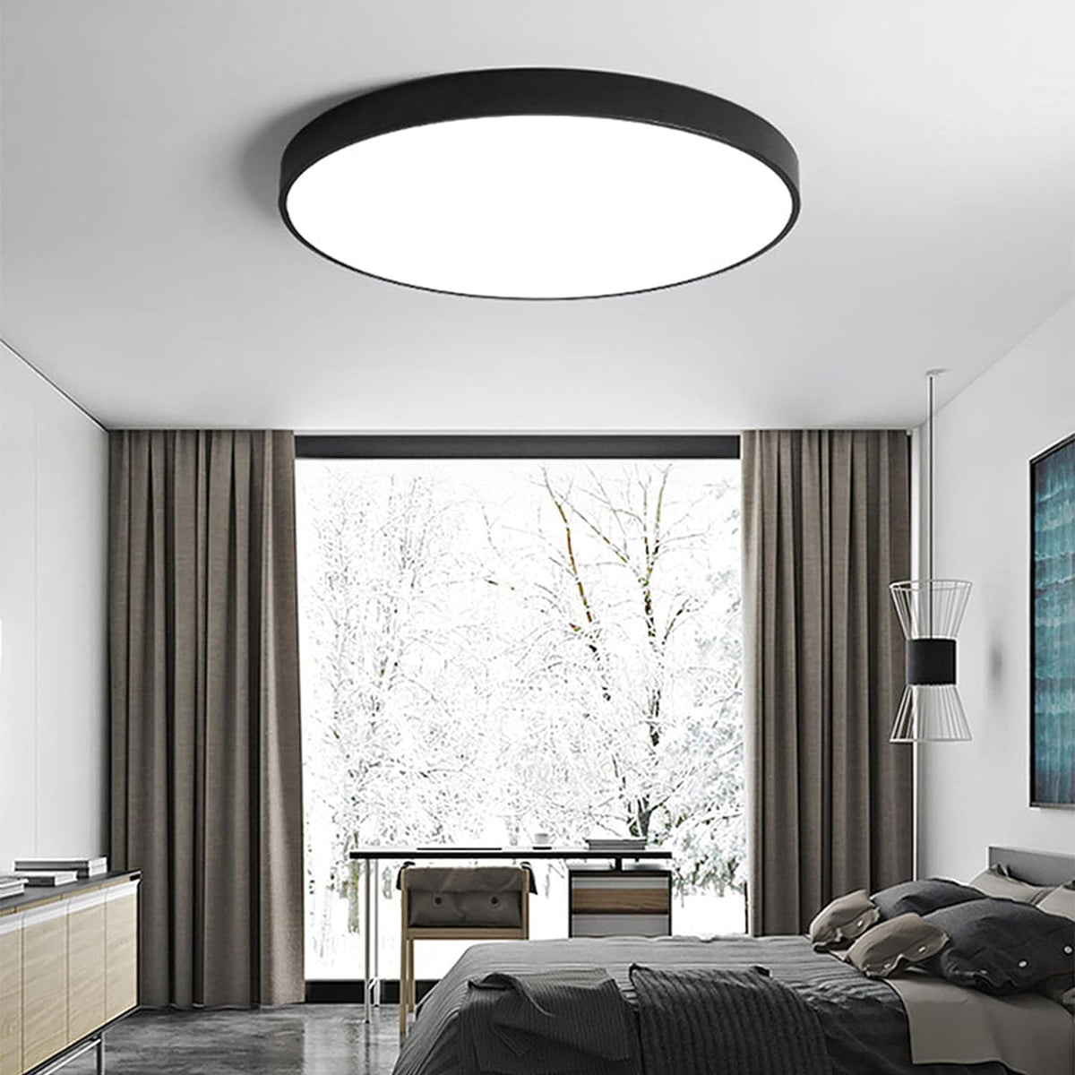 Lampa Sufitowa Minimalistyczna Okrągła Plafon z Wbudowanym LED - Czarny