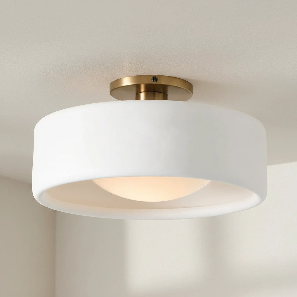 Lampa Sufitowa Minimalistyczna z Ceramicznym Kloszem i Złotym Mocowaniem - 17