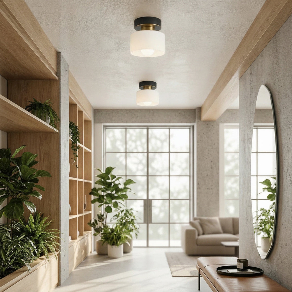 Lampa Sufitowa Minimalistyczna z Okrągłym Kloszem Szklanym