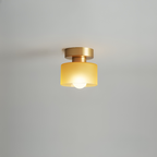 Lampa Sufitowa Minimalistyczna z Okrągłym Kloszem Szklanym - Złoty/Pomarańczowy