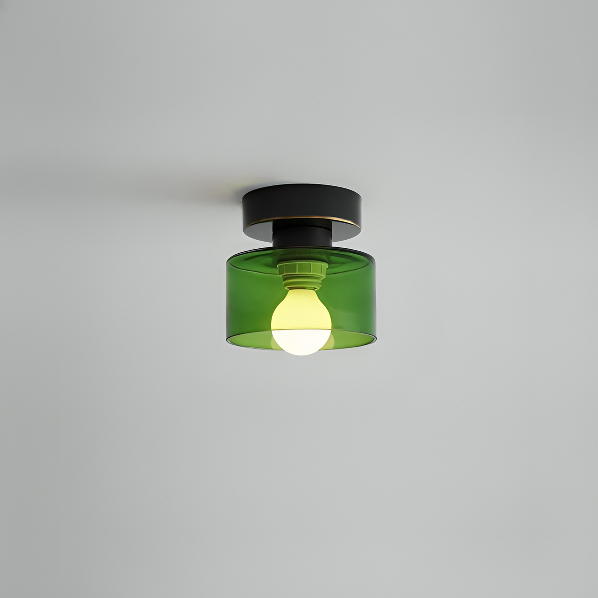 Lampa Sufitowa Minimalistyczna z Okrągłym Kloszem Szklanym - Czarny/Zielony