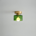 Lampa Sufitowa Minimalistyczna z Okrągłym Kloszem Szklanym - Złoty/Zielony