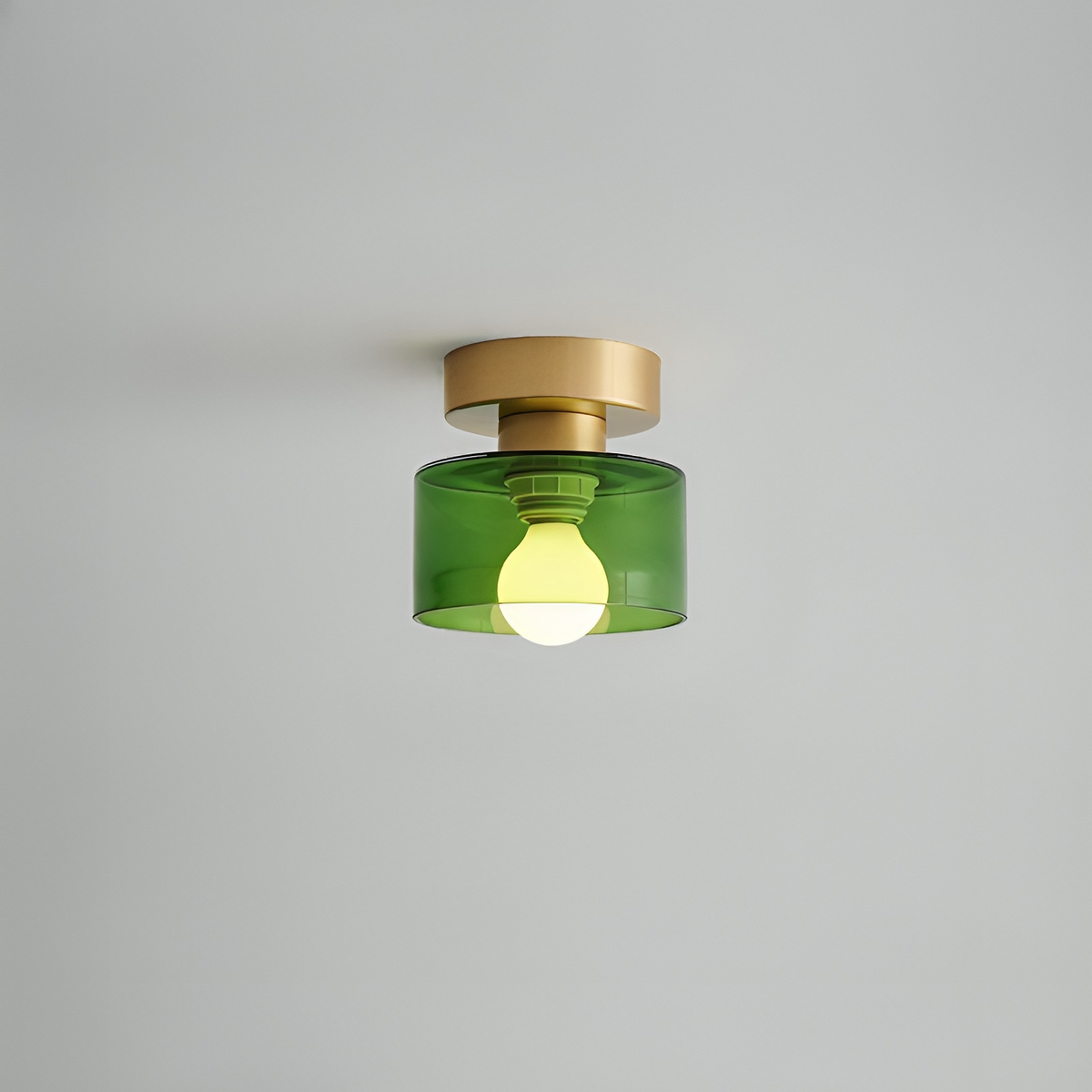 Lampa Sufitowa Minimalistyczna z Okrągłym Kloszem Szklanym - Złoty/Zielony